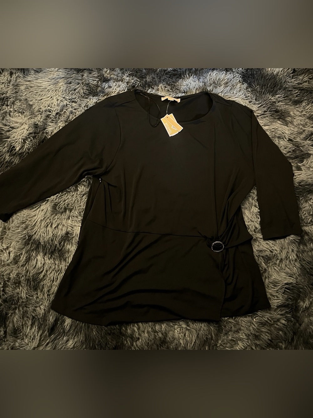 MICHAEL Michael Kors Black 3/4 Sleeve Tunic with Side Ring Detail